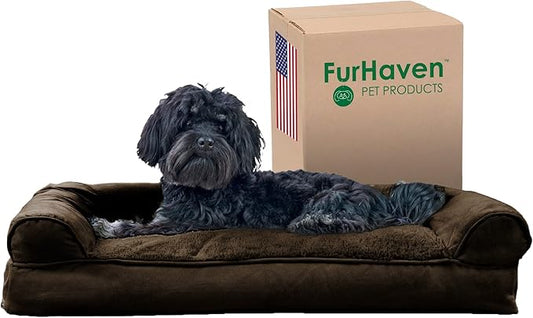 Furhaven Pillow Dog Bed for Medium/Small Dogs w/ Removable Bolsters & Washable Cover