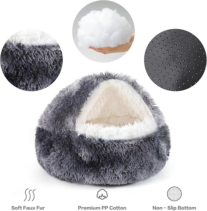 NOYAL Dog Bed Round Hooded Plush Cat Cave