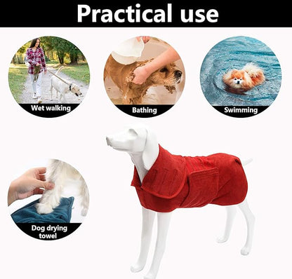 Geyecete Dog Drying Coat -Dry Fast Dog Bag-Dog Bathrobe Towel-Microfibre Fast Drying Super Absorbent Pet Dog Cat Bath Robe Towel-Red-M