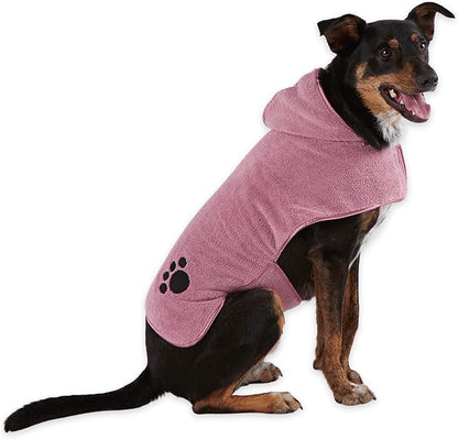 Bone Dry Pet Robe Collection, Embroidered Absorbent Microfiber Bath Robe with Adjustable Closure, for Dogs & Cats, Medium, Rose