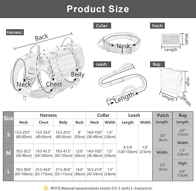 Forestpaw Tactical Dog Harness for Large Dogs,Tactical Dog Collar with Bungee Leash Set,No Pull Military Dog Harness for Dog Walking Training,Adjustable for Medium Large Dogs,Gray S