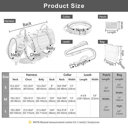 Forestpaw Tactical Dog Harness for Large Dogs,Tactical Dog Collar with Bungee Leash Set,No Pull Military Dog Harness for Dog Walking Training,Adjustable for Medium Large Dogs,Gray S