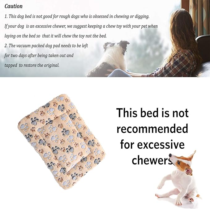 2 Pcs Pet Bed Mats. Ultra Soft Pet (Dog/Cat) Bed with Cute Prints. Reversible Faux Lambswool Kennel Pad for Medium Small Dogs and Cats. Machine Washable Pet Bed.