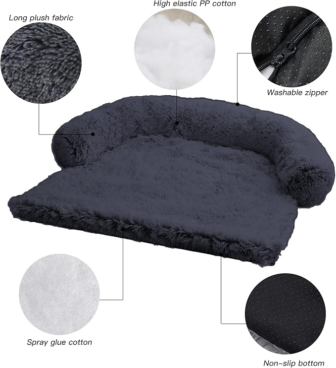 Calming Dog Bed Fluffy Plush Dog Mat for Furniture Protector with Removable Washable Cover for Large Medium Small Dogs and Cats (Medium(41x37x6)