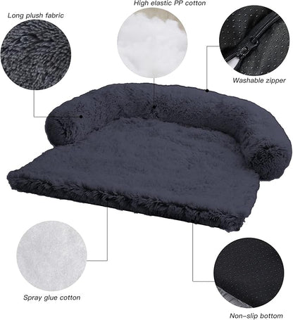 Calming Dog Bed Fluffy Plush Dog Mat for Furniture Protector with Removable Washable Cover for Large Medium Small Dogs and Cats (Small(35x31x5)