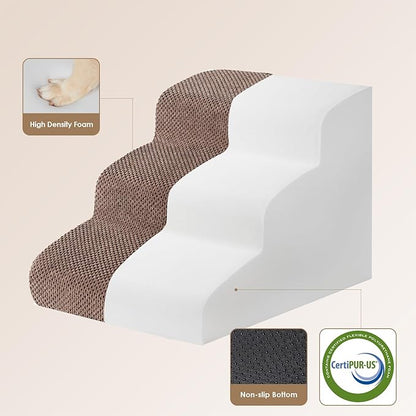 EHEYCIGA Curved Dog Stairs for Small Dogs 15.7" H 3-Step Dog