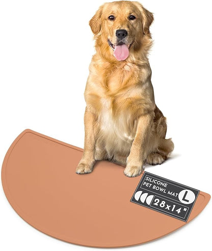 Waterproof Silicone Pet Food Mat - Non-Slip, Spill-Proof Feeding Mats for Floors, Raised Edge Design, Easy-to-Clean, Durable Flexible Rubber Mat for Dog & Cat Bowls, Large-Terracotta