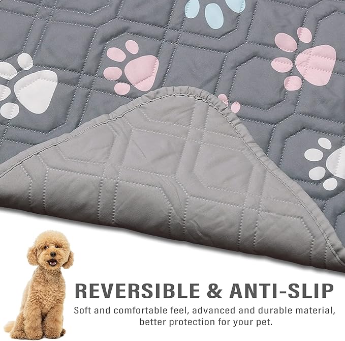 Dog Bed Cover for Pets - Blankets Rug Pads for Couch Protection Waterproof Bed Covers Dog Blanket Furniture Protector Reusable Changing Pad (Dark Grey+Colorful Paw, 20"x30")