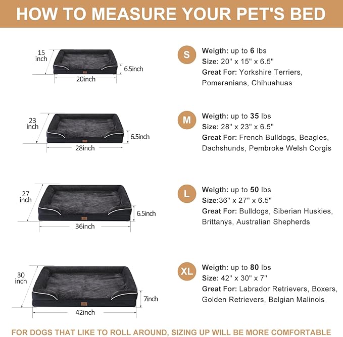 WNPETHOME Waterproof Dog Beds for Medium Dogs, Orthopedic Medium Dog Bed with Sides, Big Dog Couch Bed with Washable Removable Cover, Pet Bed Sofa with Non-Slip Bottom for Sleeping Black