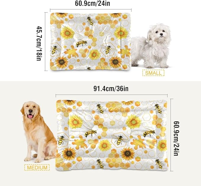 Honey Bee Pet Bed Pad Soft Dog Bed Mat with Anti-Slip Bottom 36'' x 24''