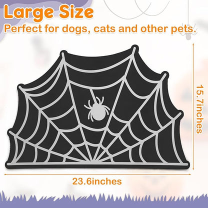 Pet Mats for Food and Water Dog Cat Food Mats Pet Feeding Mat Anti-Slip No Stains Quick Dry Floors Waterproof Placemat for Pet Food Water Bowl Mat Pet Accessories - 23.6"x15.7" Spider Web