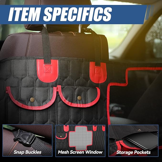 Auto Dynasty Hammock Style Waterproof Pet Dog Back Seat Protector Cover with Center Mesh Window and Anti-Slip Padding for Cars