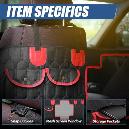 Auto Dynasty Hammock Style Waterproof Pet Dog Back Seat Protector Cover with Center Mesh Window and Anti-Slip Padding for Cars