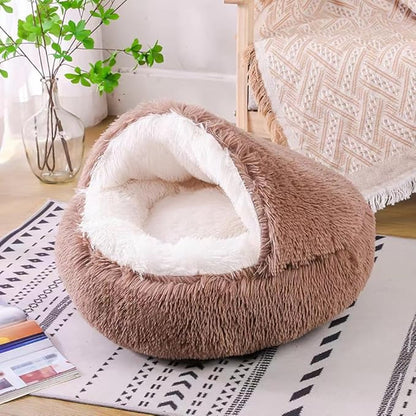 Cat Bed Round Fluffy Hooded Cat Bed Cave