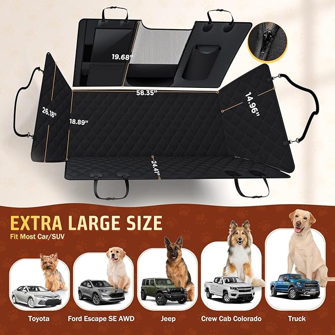 Gimars Extra Large Space Dog Car Seat Cover for Back Seat 600D Oxford