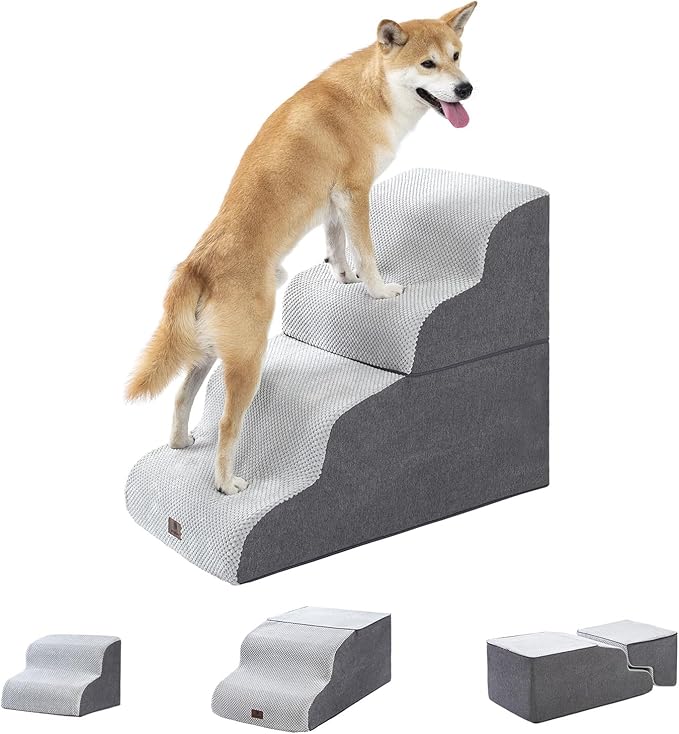 Pettycare Dog Stairs Ramp for High Beds and Couch 4 Steps,Grey
