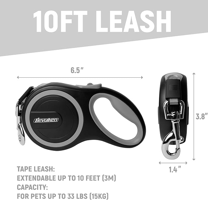 10 FT Retractable Dog Leash with No Tangle for Dog up to 33lbs