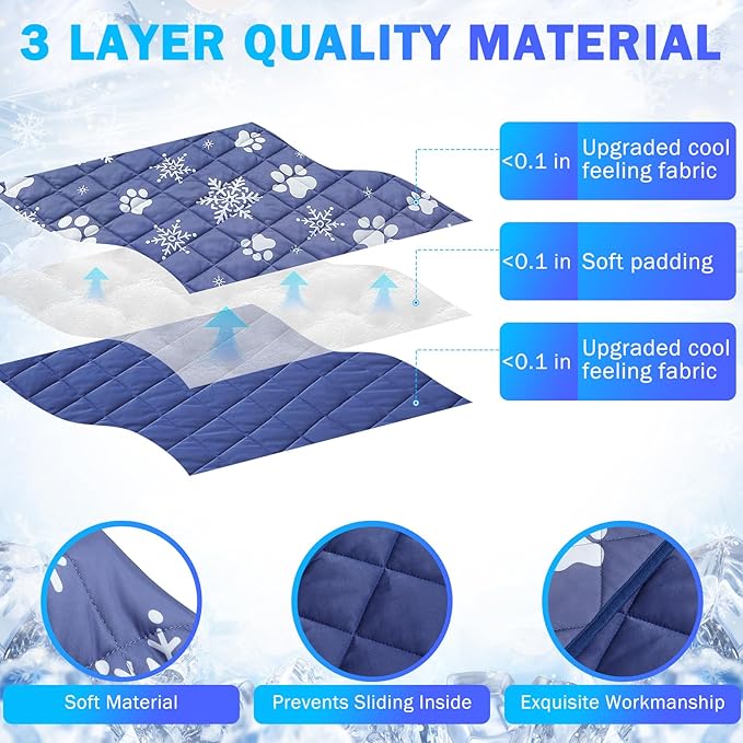 SCENEREAL Dog Cooling Mat for Large Dogs, Washable Dog Cooling Blanket for Summer Hot Day,Pet Throw Blanket Soft Durable to Keep Cool, Sofa Couch Car Seat Cover for S,M,L,XL Breeds, Blue 40"x28"