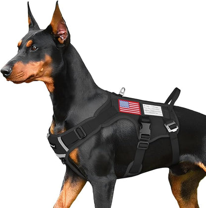 FAYOGOO Tactical Dog Harness for Large Dogs - Mesh Breathable Dog Harness Escape Proof with Handle - No Pull Military Service Dog Vest with Removable Patches for Walking,Training,Hiking