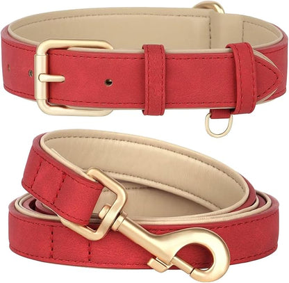 Beirui Soft Padded Leather Dog Collar and Leash Set 4FT Leather