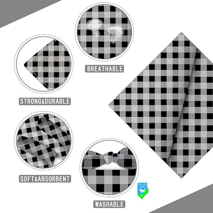 Black White Grid Dog Bandana Washable Pets Scarf Triangle Adjustable Handkerchief