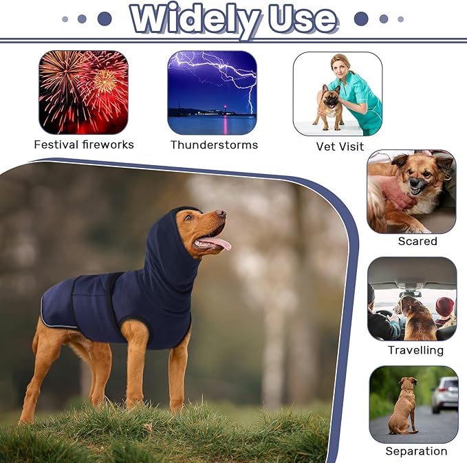 IDOMIK Dog Anxiety Calming Hoodie,Breathable Dog Anxiety Jacket Vest Coat for Thunderstorms,Fireworks,Vet Visits,Separation,Adjustable Dog Hoodies for Noise Block & Ear Protection Recovery,Blue,2XL