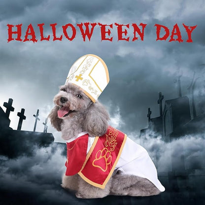 Pope Dog Costume - Halloween Holy Hound Dog Costume, Cute Holy Father Dog Cosplay Costume for Puppy Small Medium Dogs, Funny Pontiff Dress Special Events Photo Props Accessories