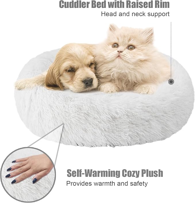 Aurako Cat Bed Dog Bed Round Cushion Pet 20" Milky