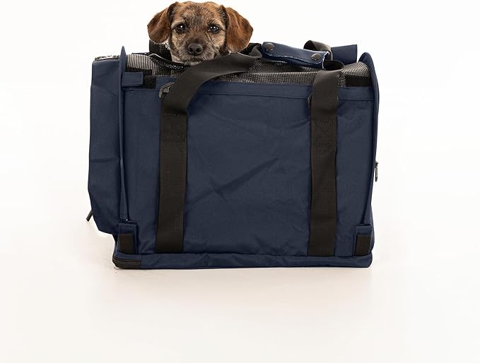 SturdiBag Pro 2.0 Pet Travel Carrier with Flexible Height for Cats and Dogs | Soft Sided Pet Carrier Bag with Safety Clips and Seatbelt Straps for Airplane or Car Travel | Medium, Navy