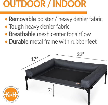 K&H Pet Products Bolster Dog Cot Cooling Indoor/Outdoor Elevated Dog Bed Hammock with Removable Bolsters 17" X 22"