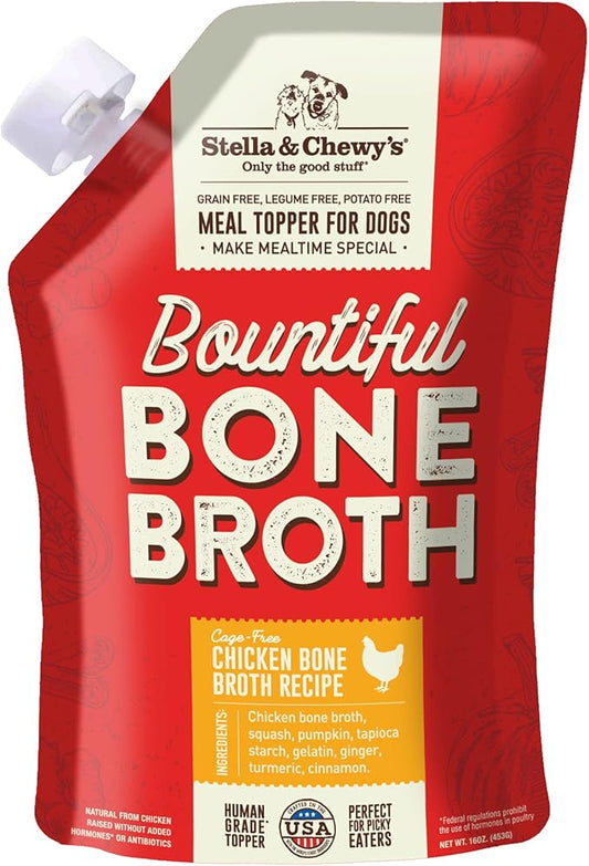 Stella & Chewy's Bountiful Bone Broth Cage-Free Chicken Recipe Meal Topper for Dogs, 16 oz. Resealable Pouch (Pack of 6)