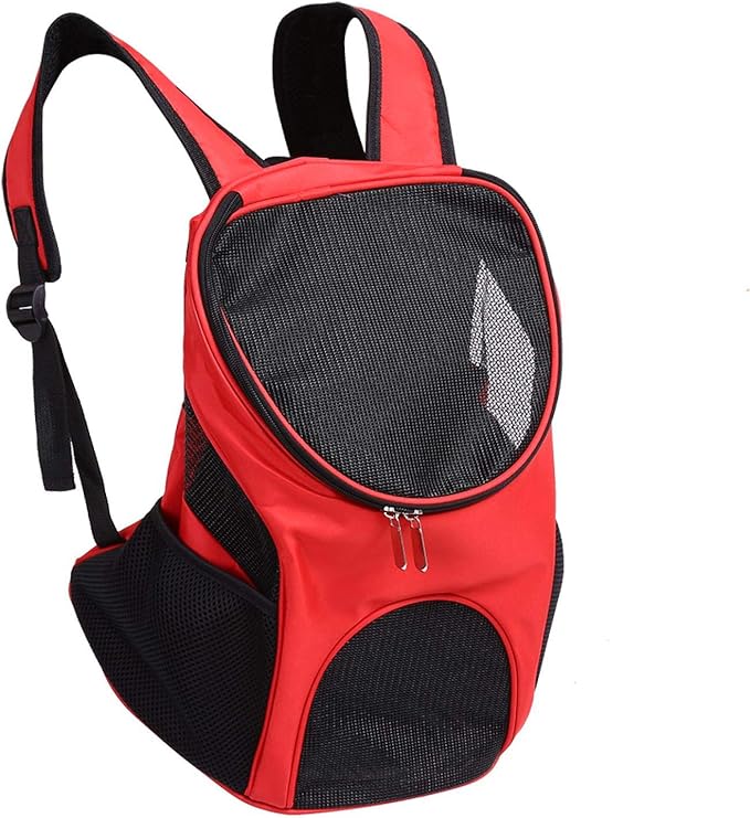 Pet Carrier Backpack, Dog Front Carrier Cat Backpack Carrier Puppy Carrier Travel Shoulder Bag with Ventilated Breathable Mesh Hands Free for Traveling Hiking Cycling Outdoor Use Kitty Rabbits(Red)