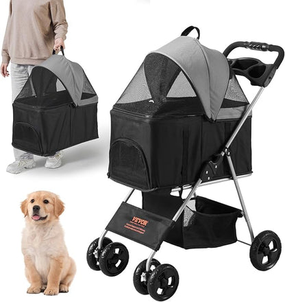 VEVOR 3 in 1 Dog Stroller For Medium Small Dogs Up to 35lbs 4 Wheels