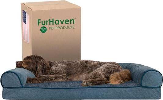 Furhaven Memory Foam Dog Bed for Large/Medium Dogs w/ Removable Bolsters & Washable Cover 55 lbs