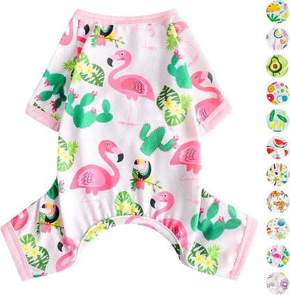 Dog Pajamas Pjs Spring Summer Dog Clothes for Small Dogs Girl - Boy - Medium Size Dogs, Soft Stretchy Puppy Clothes Doggie Onesies Cat Pet Jammies Outfit Tropical Flamingo, Pink