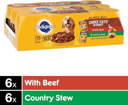 PEDIGREE CHOICE CUTS IN GRAVY Adult Canned Soft Wet Dog Food Variety Pack, with Beef and Country Stew, 13.2 oz. Cans (Pack of 12)