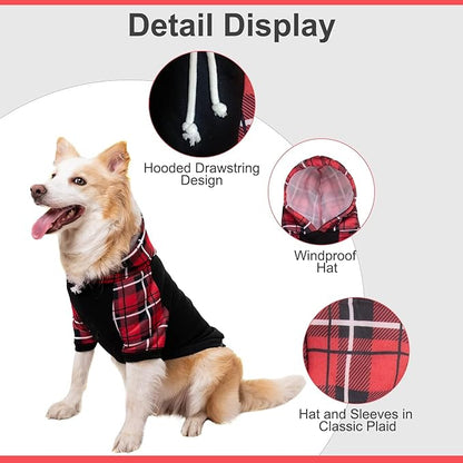 KOOLTAIL Plaid Dog Hoodie Pet Clothes Sweater with Hat and Pocket for Small Medium Large Size Dogs