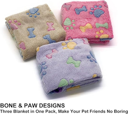 1 Pack 3 Puppy Blankets Super Soft Warm Sleep Mat Bone Print Cute Blanket Fluffy Premium Fleece Pet Blanket Flannel Throw Dog Blankets for Small Dogs Puppy Cat,Large(40"x30")