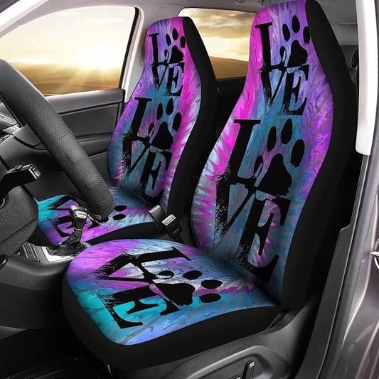 Paw Printed Auto Front Seats Protector 2pcs Purple
