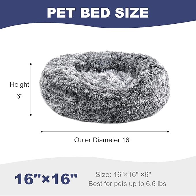 Aurako Cat Bed Dog Bed Round Cushion Pet 16" Black