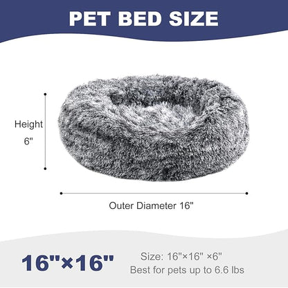 Aurako Cat Bed Dog Bed Round Cushion Pet 16" Black