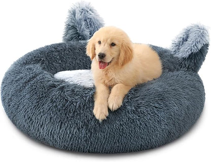 Calming Donut Dog Bed for Small Medium Dogs and Cats 23" Grey