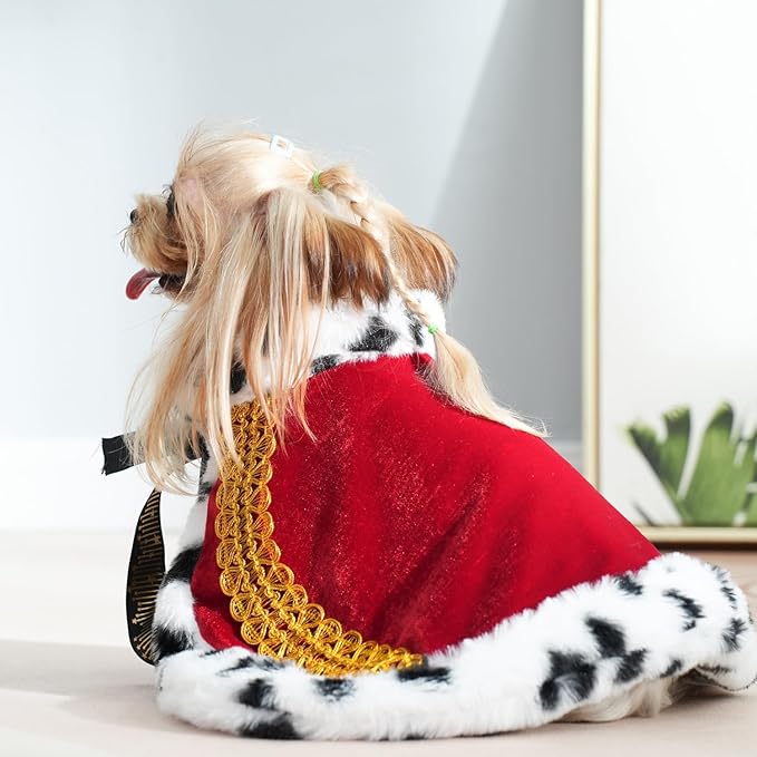 Lovelyshop pet Serial Lux Fur Red Cat Dog Cloak for Halloween Costumes, King Queen Prince and Princess Cosplay-XS