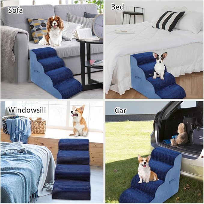 High Density Foam Dog Stairs Steps 20.8’’ Non-Slip 4-Tiers (Navy