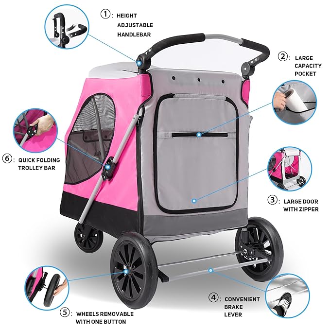 Dog Stroller for Large Dogs 3 Wheel 100 LBS