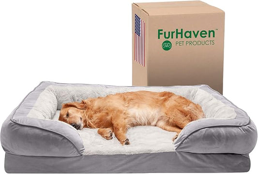 Furhaven Cooling Gel Dog Bed for Large Dogs w/ Removable Bolsters & Washable Cover 95 lbs 40.0"L x 32.0"W x 9.5"Th