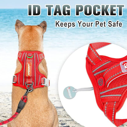 BARKBAY No Pull Dog Harness Large Step in Reflective Dog Harness with Front Clip and Easy Control Handle for Walking Training Running with ID tag Pocket(Red,S)