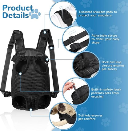 YUDODO Pet Dog Carrier Backpack Adjustable Dog Front Carrier, Legs Out Easy-Fit Dog Travel Backpack Carrier for Hiking Camping for Small Medium Dogs Cats and Rabbits (Large (Pack of 1), A-Black)