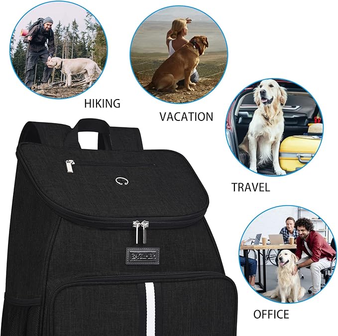 BAGLHER丨Dog Travel Bag, Airline Approved Pet Supplies Backpack, Dog Travel Backpack Accessories Set with 2 Silicone Collapsible Bowls and 2 Food Baskets. Black