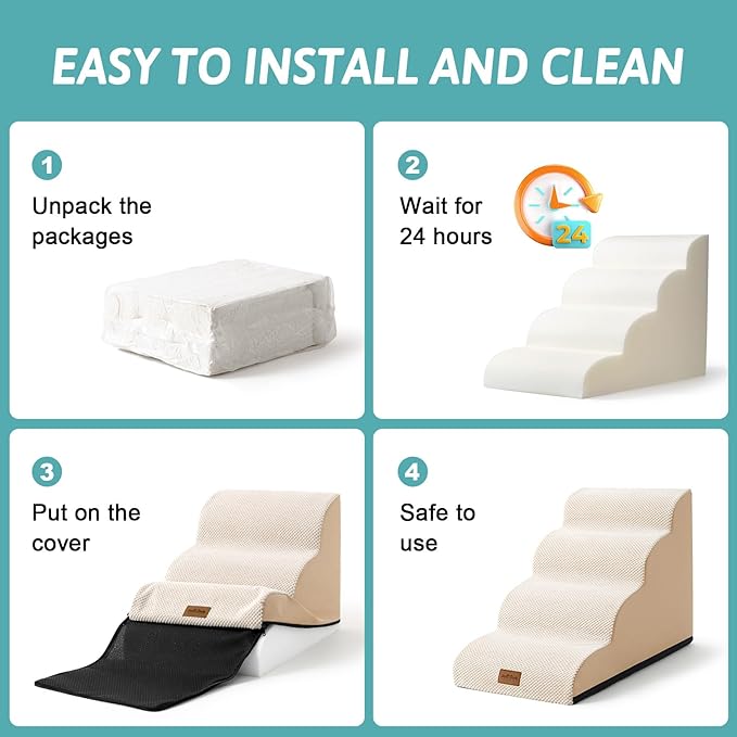 Dog Stairs for Couch or Low Bed 15.7x22.4x15.7in, Light 3 Tiers